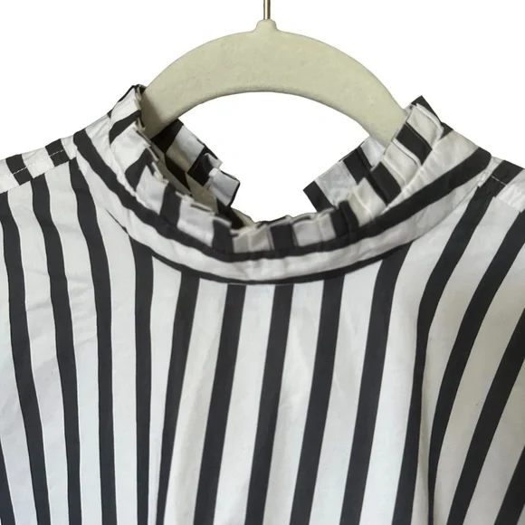 Equipment Striped High Ruffle Collar Long Sleeve Top Navy White Size Small - Picture 3 of 11